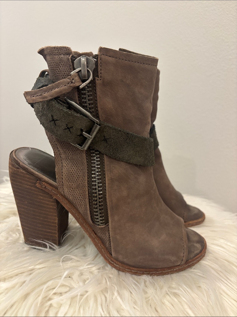 Dolce Vita Brown Suede Open-Toe Heeled Booties